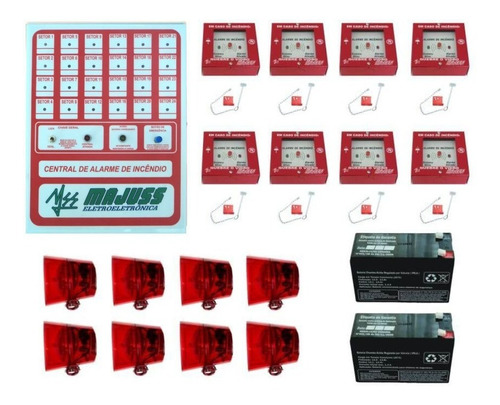 Kit Central Alarme De Incêndio 24 Setores Completa E Bateria