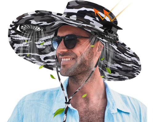 Berlune Sombrero De Sol Para Hombre Con 2 Ventiladores Solar