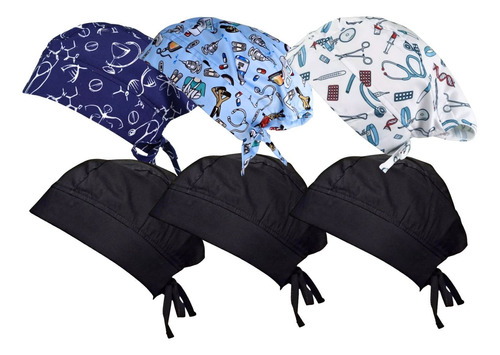 6 Gorros Médico Quirúrgico Antifluido Lisos Y Estampa Hombre