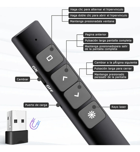 Apuntador Presentador Láser Inalámbric Remoto Usb Recargable