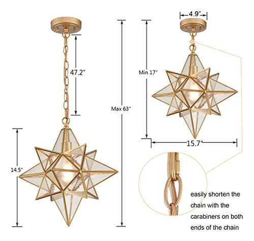 Lámpara Colgante Estrella Moravian De Tengiants, Dorada,