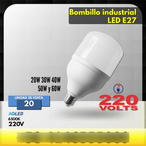 Bombillo Led 60w Industrial 6500k E27 220v T150 5400lm 90l/w