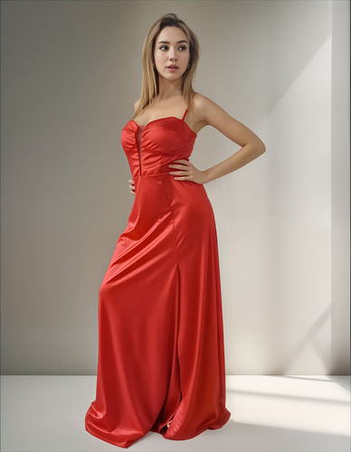 Vestido Largo Saten Sensual Juvenil Talle Grande Moda Pasion