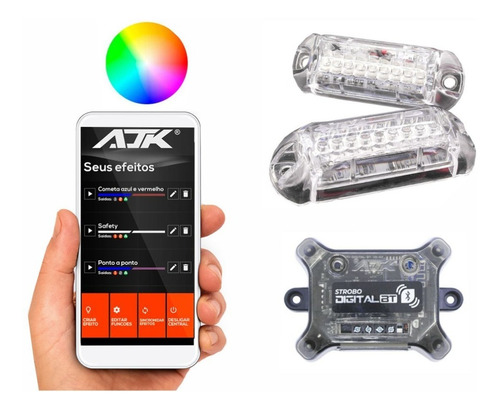 Kit Strobo Ajk Central Bluetooth 2 Faróis Bt + Cabos