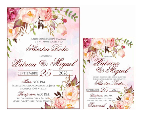 50 Invitaciones Boda Floral Elegant Economicas+pase Personal
