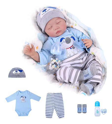 Muñeca Bebé Reborn De Silicona Y Algodón Niño Bebé 55cm Doll