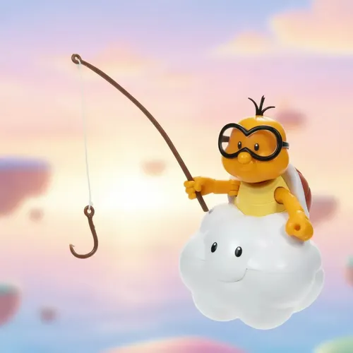 cloud with fishing pole super mario Nintendo Lakitu 4 Articulated Figure | Super Mario 4 Inch Action Figure World Of Nintendo Wave 15 Super Mario Bros., Toy Figure,