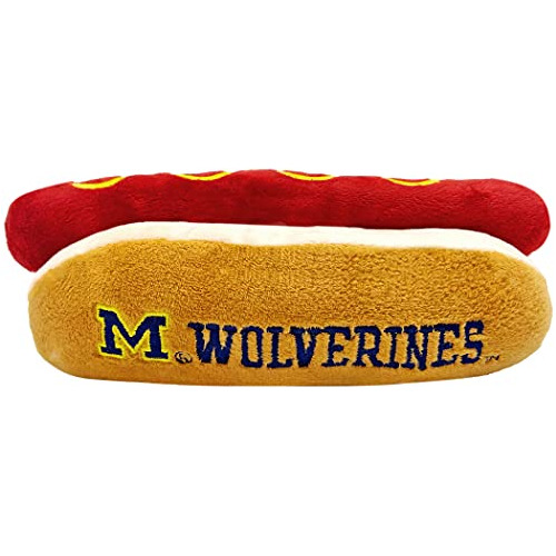 Ncaa Michigan Wolverines Hot Dog Plush Dog & Cat Squeak Toy 