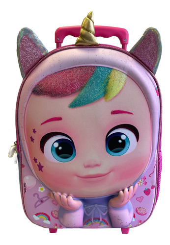 Mochila 3d Con Ruedas Niñas Cry Babies Dreamy Bebe Llorones Color Rosa chicle