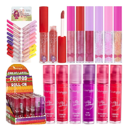 30 Lip Gloss E 36 Gloss Labial Frutas Atacado 66 Unid Total