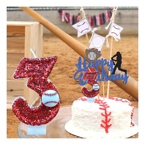 Vela De Aniversário De Beisebol, Número 3, Beisebol, 3, Bolo