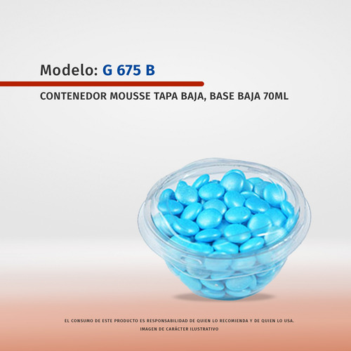 Contenedor Pet Para Postres Con Tapa Baja 70ml 6x7cm 30 Pz Transparente