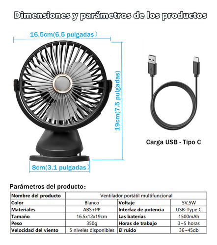 . Ventilador De Escritorio Con Luz De Noche Y Clip Aspas