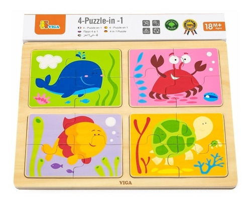 Puzzle De Mar 4 En 1 De Madera Para Niños Viga