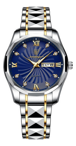 Reloj Poedagar Business con calendario de diamantes y cuarzo, color de fondo azul