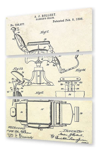 Cuadro Trip 40x60 P2 Barberia Patente Silla Peluquero Barber