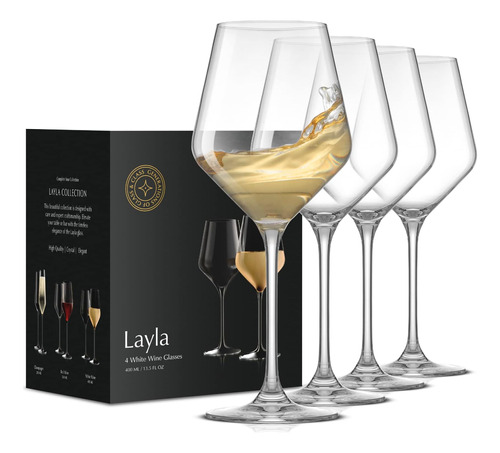 Joyjolt Layla Copas De Vino Blanco, Juego De 4 Copas De Vino