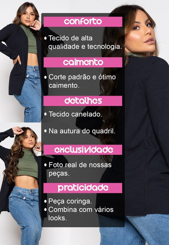 Imagem 8 de 10 de Casaquinho Canelado Moda Feminina Inverno Aberto Malha