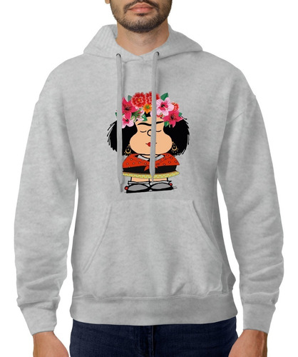 Imagen 2 de 6 de Buzo Gris Capucha Mafalda Frida Hombre Mujer Niños Hoodie