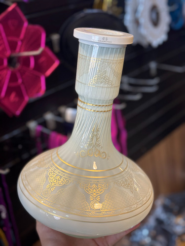 Vaso Narguile Grande 30cm Aladin Reforçado Branco C/ Dourado