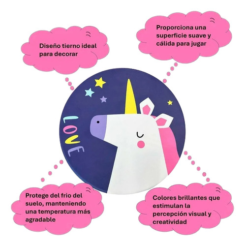 Tapete Jumbo Circular Memory Foam Tela Suave Members Mark Rosa Unicornio