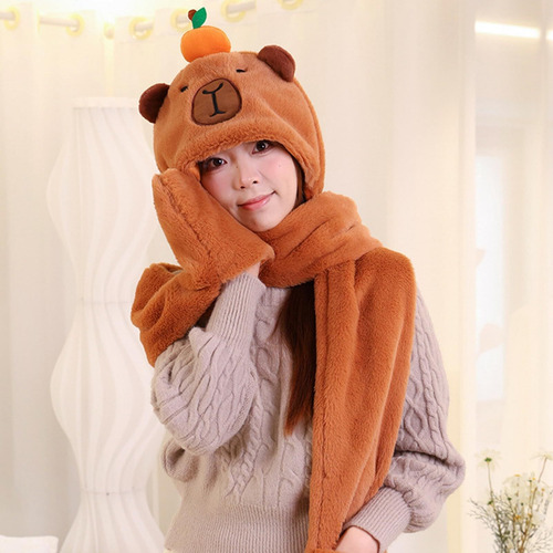 Conjunto De Bufanda Con Guantes Y Gorro Con Capucha Capibara