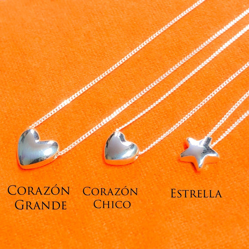 Imagen 2 de 10 de Cadena Con Dije Corazón Collar Chico Plata 925 (arg50042)