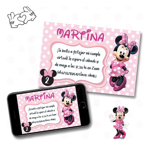 Invitación Digital Minnie Disney Personalizada Virtual Rosa