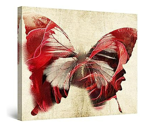 Arte De Pared En Lienzo  - Mariposa Roja Enmarcada 32 X 32 P