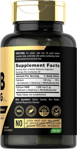 Suplemento Hmb 1000mg Carlyle Con 120 Capsulas Hecho En Usa Sabor S/n