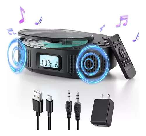 Reproductor de CD portátil, reproductor de CD portátil recargable con  Bluetooth, tiempo de reproducción de 12 horas, pequeños reproductores de CD  para