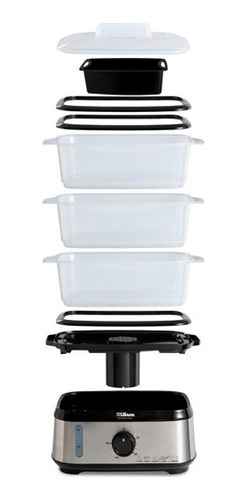 Imagen 5 de 8 de Vaporiera Liliana Av925 Naturalchet Digital 950w 3 Niveles Color Acero Inox