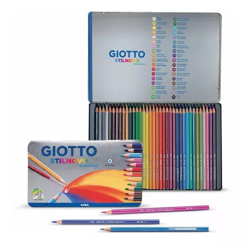 Artística Portento - Lapices de Colores Profesionales Giotto StilNovo  Aquarell en Lata. Incluye: Lápices de colores Giotto Stilnovo Aquarell Con  un largo de 18 cm. Barnizado en el mismo color de la