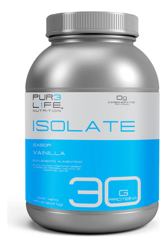 Pure Life Suplemento Gym Pre Entreno, Proteína Isolate 4.5 Libras (2.04 Kg) Con Vitamina C, Vitamina B Y Acido Folico Sabor Vainilla - 54 Porciones