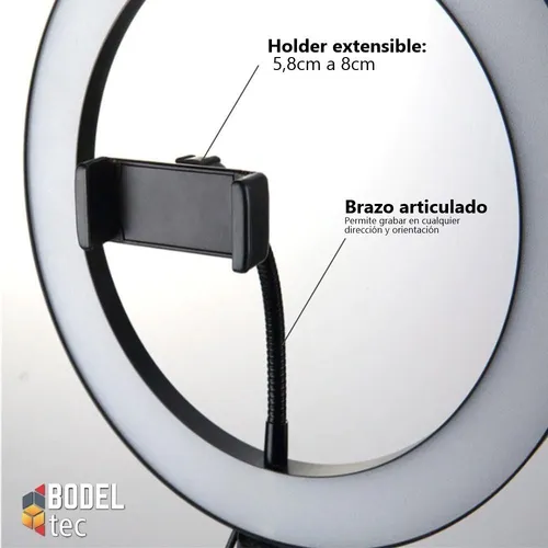 ARO DE LUZ 26cm CON TRIPODE 2 Mts PARA SMARTPHONE