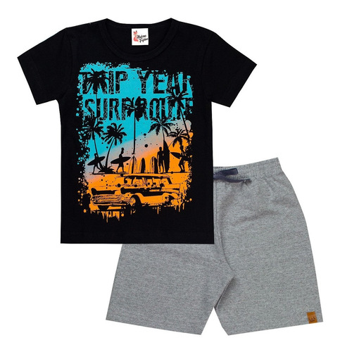 Imagem 6 de 10 de Roupas Meninos Kit 5 Conjuntos Verão Camiseta E Bermudas