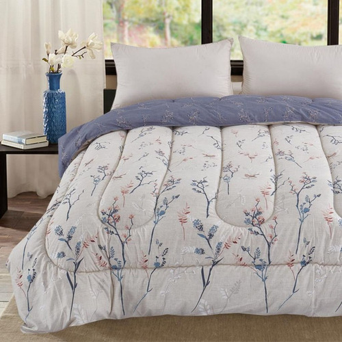 Acolchado Reversible 2 1/2 Plazas Queen 220 X 240 Cm Color Beige Diseño De La Tela Floreado