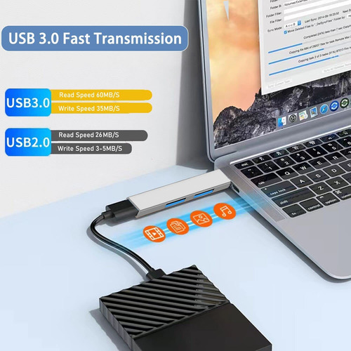 Concentrador Usb 3.0 De Aluminio De 3 Puertos Portatil