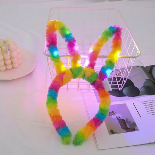 Diadema Orejas Conejo Peluche Luces Disfraz Fiesta 10 Piezas Color Multicolor