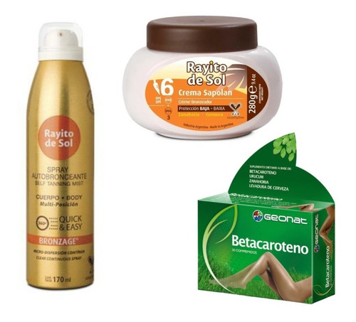 Combo Bronceador Comprimidos + Protección + Aerosol