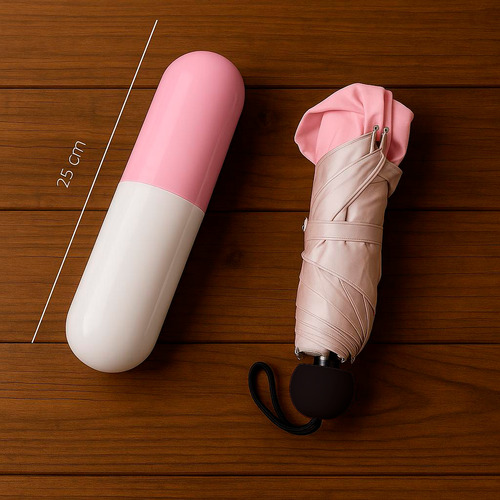 Paraguas Plegable Uv Protección Compacto Cápsula Protectora Rosa Pálido Liso