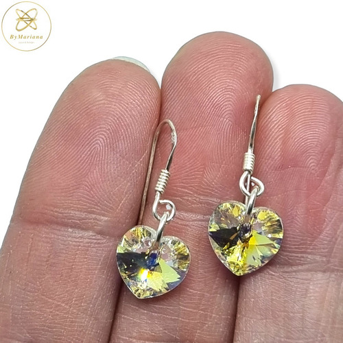 Aros Plata Cristal Swa Corazon Aurora Boreal 10mm