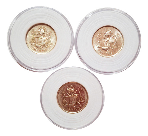 3 Monedas 25 Centavos Plata .300 Años 1950 1951 1953 25csl3