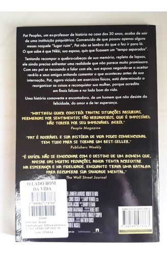 Livro O Lado Bom Da Vida Matthew Quick Capa Jennifer Lawrence Bradley Cooper