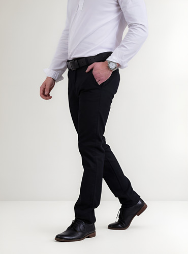 Pantalón Hombre C026 Jeans Corte Chino Gabardina Tiro Alto