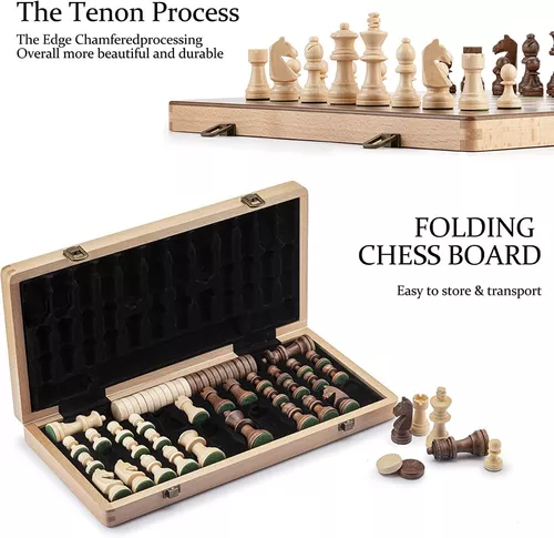 A&A 38 cm & com peças de xadrez King Height Staunton de 7,6 cm