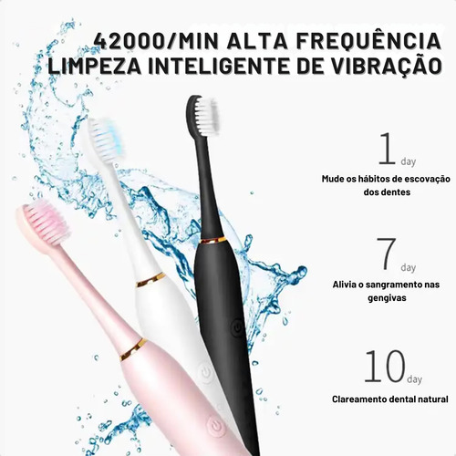 Escova De Dentes Elétrica Recarregável 6 Funções 3 Refil Usb Cor Rosa 127/220V