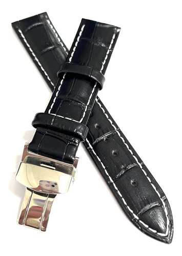 Pulseira Relógio Couro 20mm Com Fecho Deployant Inox