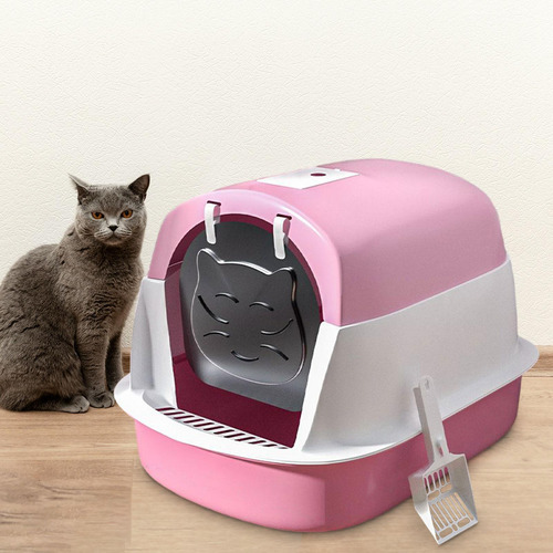 Caja De Arena Para Gatos Con Capucha Y Tapa, Bandeja De Rosa