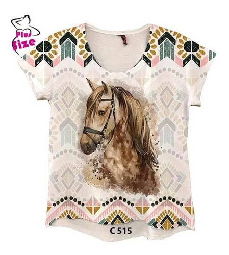 Imagem 1 de 2 de Camiseta Feminina Desenho Cavalo Branco Country Tshirt